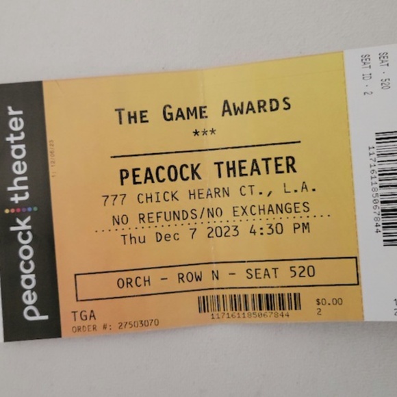 The 2023 Game Awards Event Ticket - Picture 1 of 2